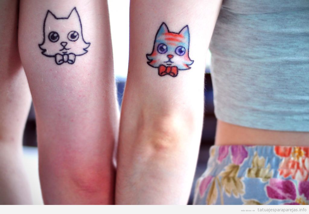 Tatuaje en pareja de gatos en el brazo